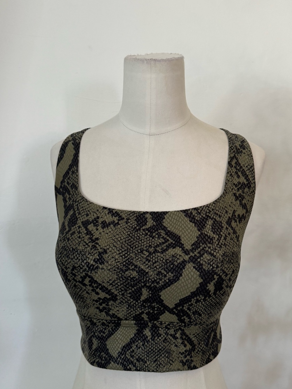 Buff Bunny Collection Medium Olive Green Snakeskin Strappy Back Sports Bra